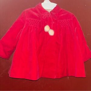 Vintage 1940’s red velvet little girls winter snow jacket with white mink puffs